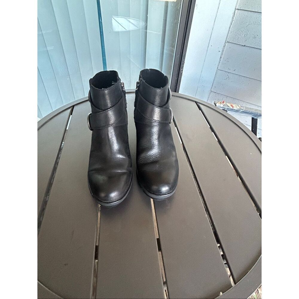 Sorel Joan of Artic Wedgel Leather Ankle Boots Black Buckle 6 - Picture 15 of 16